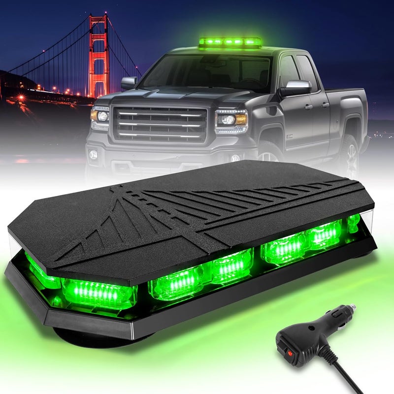 HLauto 406D Rooftop Emergency Strobe Lights Bar, 102 LED Green Mini Beacon Safety Flashing Warning Traffic Lights Bar w/Magnetic Base for 12-24V Trucks, Construction Vehicles, Snowplow, Cars - Image 1